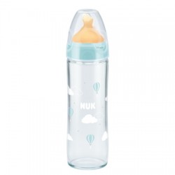 Nuk First Choice+ New Classic Γυάλινο Μπιμπερό με Θηλή Καουτσούκ Μεγεθος Μ 0-6m, 240ml