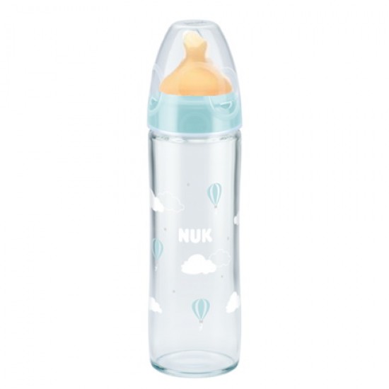 Nuk First Choice+ New Classic Γυάλινο Μπιμπερό με Θηλή Καουτσούκ Μεγεθος Μ 0-6m, 240ml