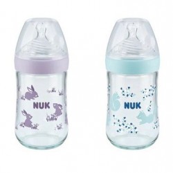 NUK Nature Sense Μπιμπερό Γυάλινο με Θηλή Σιλικόνης Soft 0-6m Medium & Δείκτη Ελέγχου Θερμοκρασίας 240ml