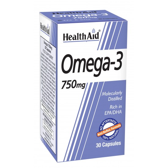 Health Aid Omega 3 750mg Πολυακόρεστα Λιπαρά Οξέα Ωμέγα 3 (EPA & DHA 750mg) μοριακής απόσταξης 30caps