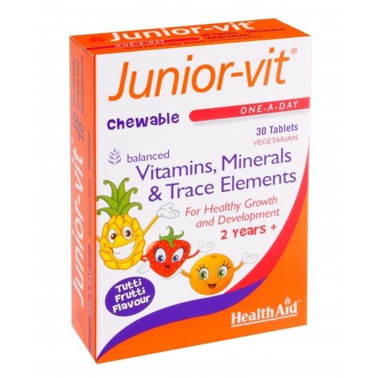 Health Aid Junior-Vit Vitamins & Minerals Mασώμενες Tαμπλέτες για την Ανάπτυξη των Παιδιών 30tabs