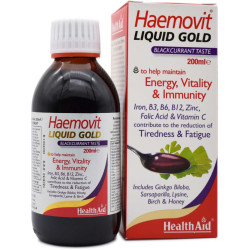 Health Aid Ηaemovit liquid Gold Σιρόπι με Βιταμίνες, Μέταλλα, Τζίνγκο Μπιλόμπα & Τζίνσενγκ 200ml