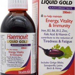 Health Aid Ηaemovit liquid Gold Σιρόπι με Βιταμίνες, Μέταλλα, Τζίνγκο Μπιλόμπα & Τζίνσενγκ 200ml