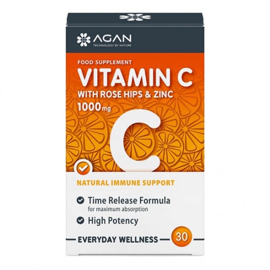 AGAN VITAMIN C 1000 MG + ROSE HIPS + ZINC 30 TR TABS