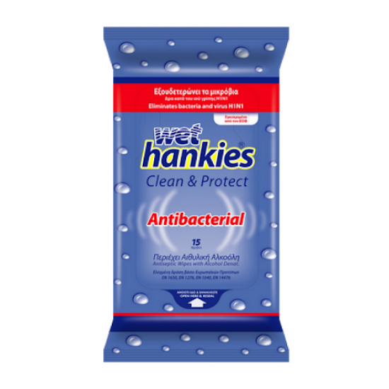 WET HANKIES WIPES 15 ANTIBACTERIAL