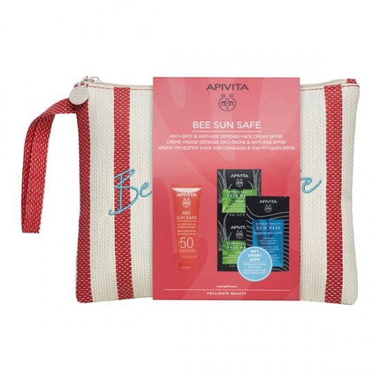 Apivita Bee Sun Safe Promo Pack με Anti Spot & Anti Age Defense Face Cream SPF50, 50ml & Δώρο Express Beauty Face Mask Aloe, 2x8ml & Express Beauty Hair Mask Hyaluronic Acid, 20ml & Νεσεσέρ 1σετ