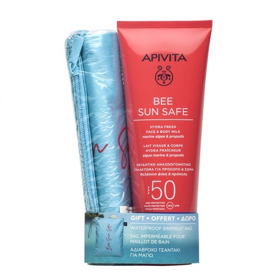 Apivita Bee Sun Safe Promo Pack με Hydra Fresh Face & Body Milk SPF50, 200ml & Δώρο Αδιάβροχο Τσαντάκι για Μαγιό 1σετ