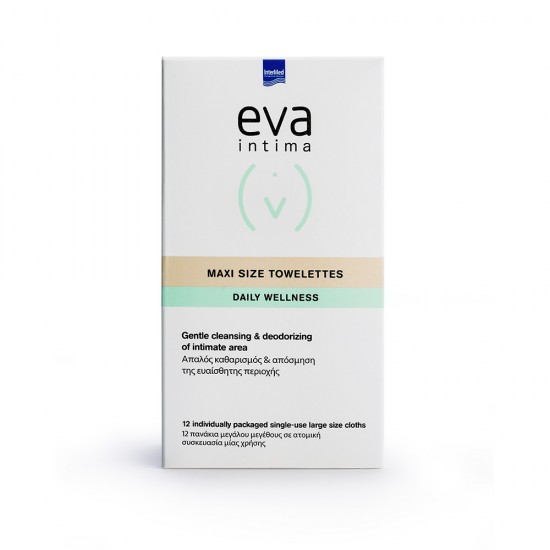 Intermed Eva Intima Maxi Size Towelettes Μαντηλάκια Καθαρισμού Ευαίσθητης Περιοχής 12 φακελάκια