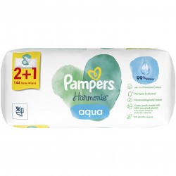 Pampers Harmonie Aqua Baby Wipes Μωρομάντηλα 2+1 Δώρο 144τμχ