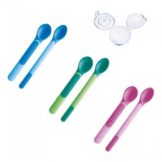 Mam Heat Sensitive Spoons & Cover - Θερμοευαίσθητα κουταλάκια με προστατευτικό καπάκι για μωρά 6+ μηνών 2 τεμάχια