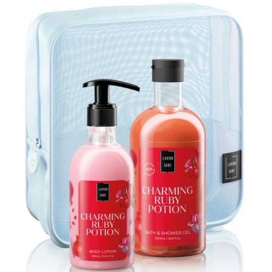 Lavish Care Charming Ruby Potion Body Care Bag Gift Set Περιποίησης Σώματος με Charming Ruby Potion Shower Gel Αφρόλουτρο, 500ml, Body Lotion Κρέμα Σώματος, 300ml & Δώρο Νεσεσέρ, 1τεμ, 1σετ