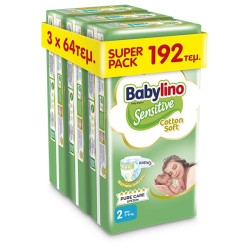 3x Babylino Super Pack Sensitive Cotton Soft Βρεφικές Πάνες No2 (3-6kg), (3x64τεμ) 192τεμ