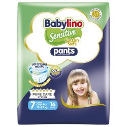 Babylino Sensitive Pants Cotton Soft Unisex No.7 Extra Large Plus (15-25kg) Βρεφική Πάνα-Βρακάκι, 16τεμ