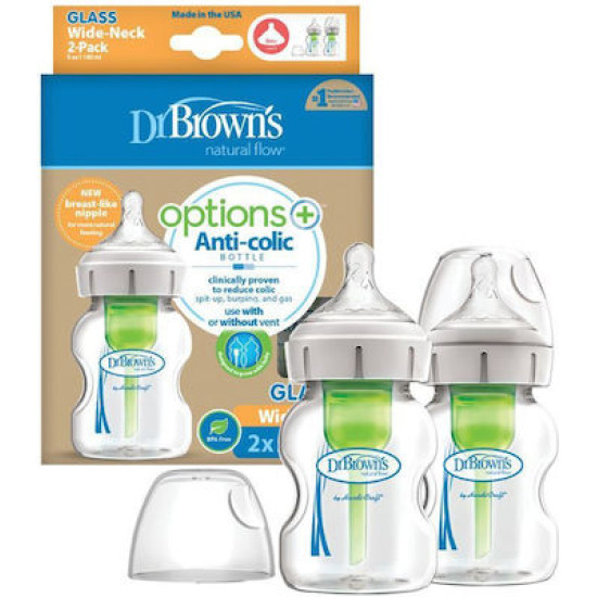 Dr. Brown's Μπιμπερό με Φαρδύ Λαιμό Γυάλινο Options+ & Θηλή Σιλικόνης 150ml Dr. Brown's Μπιμπερό με Φαρδύ Λαιμό Γυάλινο Options+ & Θηλή Σιλικόνης 150ml