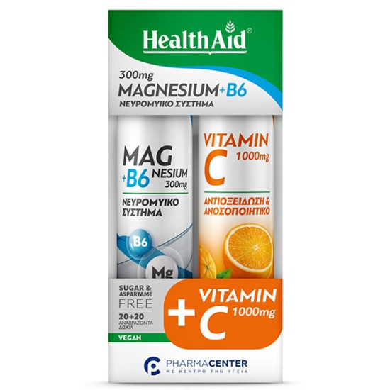 Health Aid Promo Pack Magnesium + B6, 20tabs & Vitamin C 1000mg, 20tabs, 1σετ Health Aid Promo Pack Magnesium + B6, 20tabs & Vitamin C 1000mg, 20tabs, 1σετ