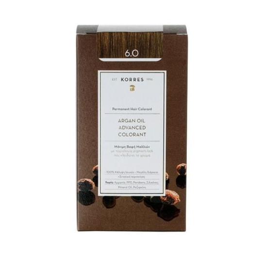 Korres Argan Oil Advanced Colorant 6.0 Ξανθό Σκούρο Φυσικό Μόνιμη Βαφή Μαλλιών με Τεχνολογία Pigment Lock που κλειδώνει το Χρώμα, 50ml Korres Argan Oil Advanced Colorant 6.0 Ξανθό Σκούρο Φυσικό Μόνιμη Βαφή Μαλλιών με Τεχνολογία Pigment Lock που κλειδώνει το Χρώμα, 50ml