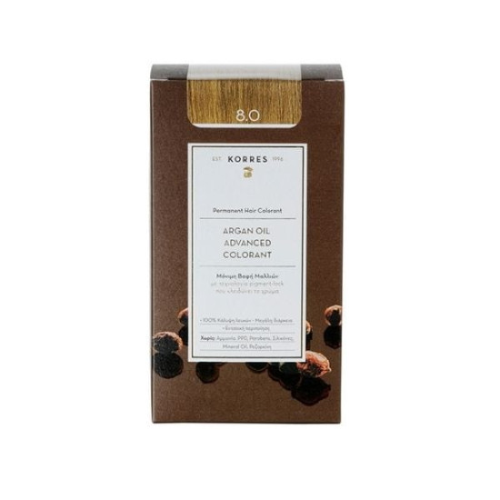 Korres Argan Oil Advanced Colorant 8.0 Ξανθό Ανοιχτό Μόνιμη Βαφή Μαλλιών με Τεχνολογία Pigment Lock που κλειδώνει το Χρώμα, 50ml Korres Argan Oil Advanced Colorant 8.0 Ξανθό Ανοιχτό Μόνιμη Βαφή Μαλλιών με Τεχνολογία Pigment Lock που κλειδώνει το Χρώμα, 50ml