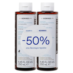 Korres Promo (50% στο Δεύτερο Προϊόν) Σαμπουάν για Λιπαρά Μαλλιά με Γλυκύρριζα & Τσουκνίδα, 2x250ml