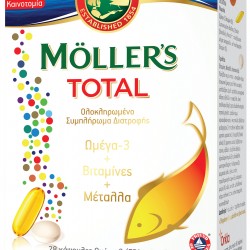 Moller's Total Συμπλήρωμα Διατροφής Ωμέγα 3, Βιταμινών & Μετάλλων για Ολοκληρωμένη Ενίσχυση του Οργανισμού (28 caps + 28 tabs)