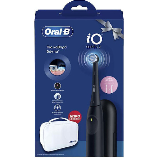 Oral-B Io Series 2 Ηλεκτρική Οδοντόβουρτσα με Αισθητήρα Πίεσης και Θήκη Ταξιδίου & Δώρο Νεσεσέρ Μαύρη
