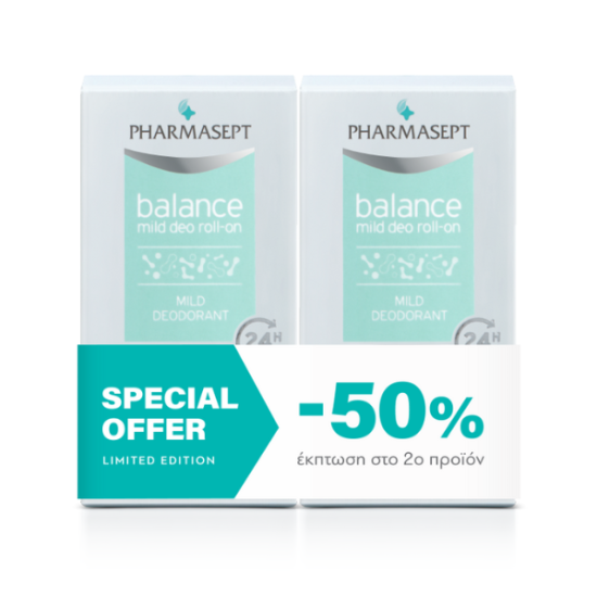 Pharmasept Promo (-50% στο 2ο προϊόν) Balance Mild Deo Roll-On Απαλό Αποσμητικό για Ευαίσθητες Επιδερμίδες, 2x50ml