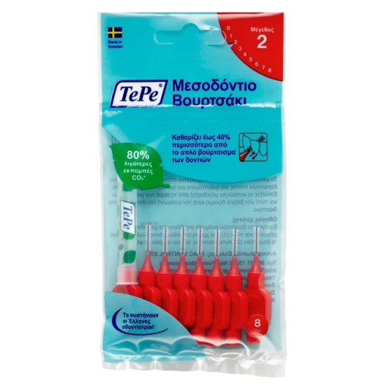 TePe Μεσοδόντια Βουρτσάκια Κόκκινο Μέγεθος ISO: 2 (0.5 mm) 8τμχ TePe Μεσοδόντια Βουρτσάκια Κόκκινο Μέγεθος ISO: 2 (0.5 mm) 8τμχ