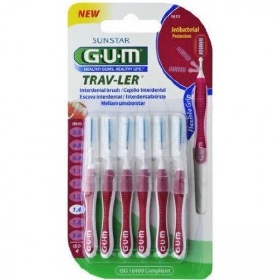 GUM 1612 Trav-Ler Μεσοδόντια Βουρτσάκια 1.4mm σε Μπορντό Χρώμα 2x6τμχ 1+1 Δώρο