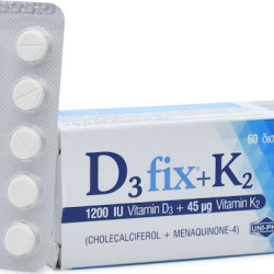 UNI-PHARMA D3 Fix + K2 Βιταμίνη για Ενίσχυση του Ανοσοποιητικού & την Υγεία των Οστών 1200iu 45mcg 60 ταμπλέτες